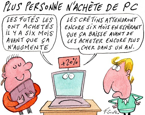Dessin: Pénurie mémoires : les ventes de PC s’écroulent